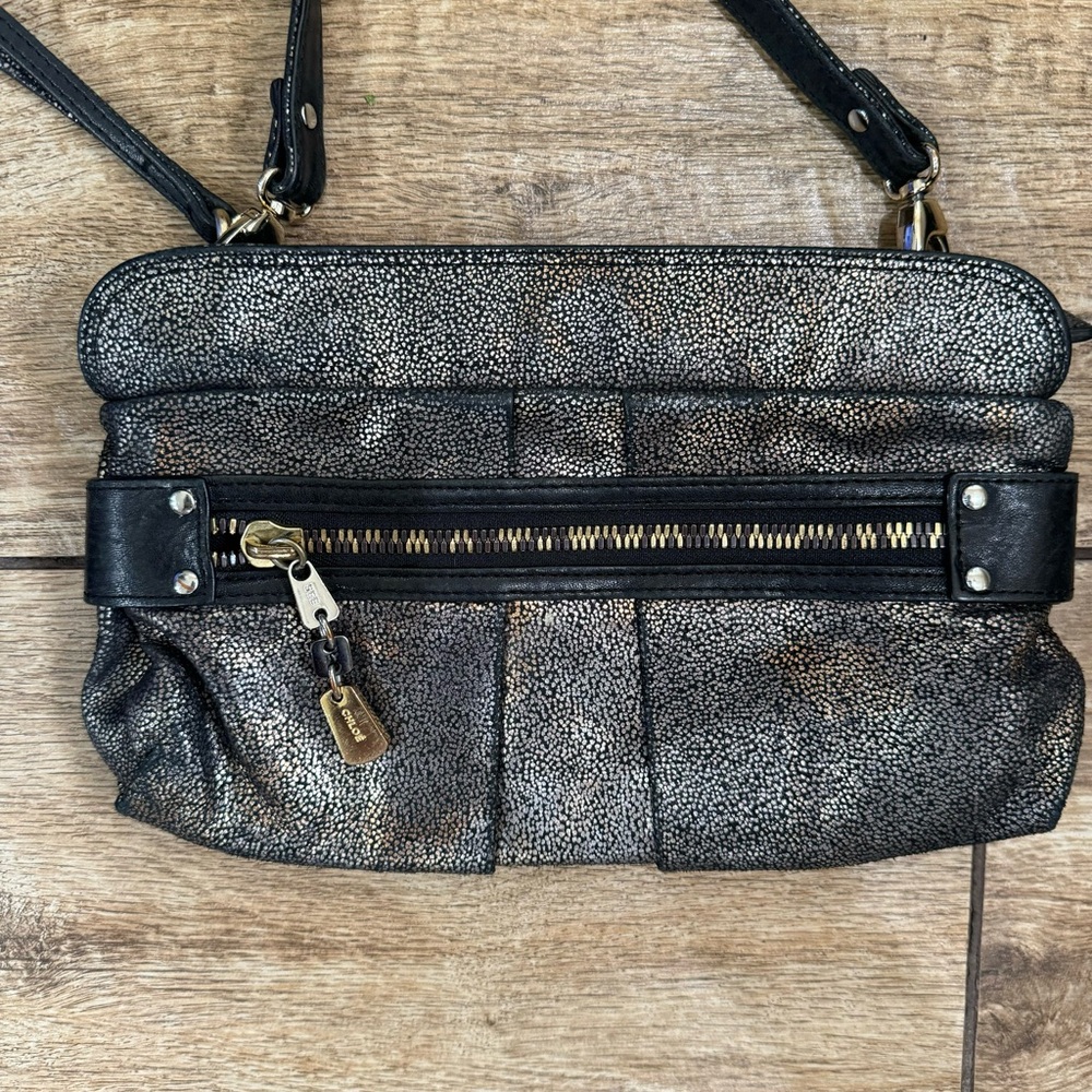 See By Chloe Suede Minaudiere Metallic Leather bag Crossbody Clutch Purse - Picture 3 of 15